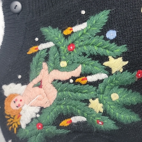Susan Bristol Hand Embriodered Black Wool Christmas Sweater - Picture 4 of 9